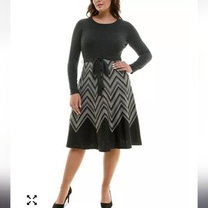 Taylor Plus Size Chevron Scoop-Neck Sweater Dress